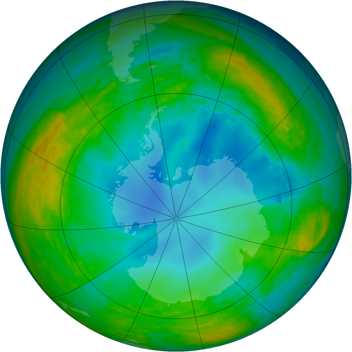Antarctic ozone map for 22 July 1990